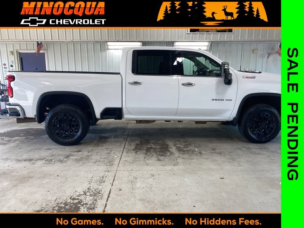 2021 Chevrolet Silverado 3500 HD LTZ in Summit White — front three-quarter view