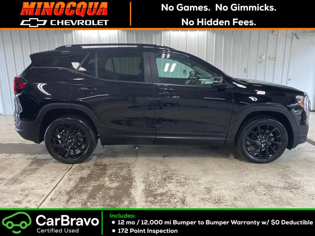 2023 GMC Terrain SLE in Ebony Twilight Metallic — front three-quarter view