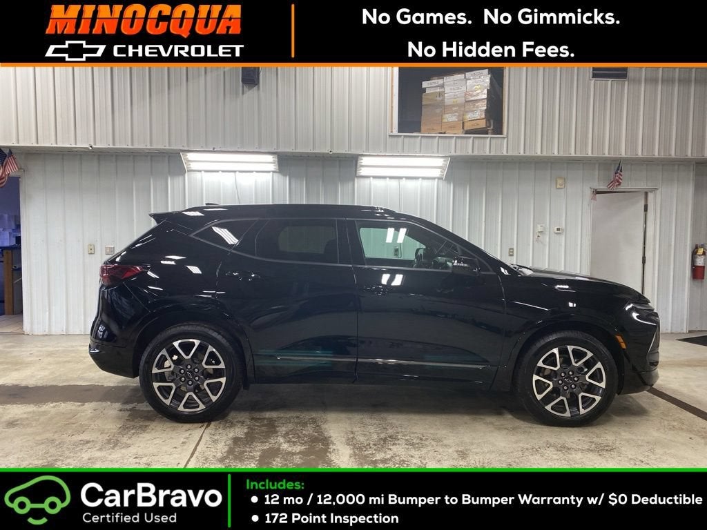 2025 Chevrolet Blazer RS in Black — front three-quarter view