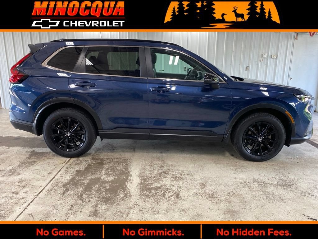 2025 Honda CR-V Hybrid Sport-L in Blue — front three-quarter view